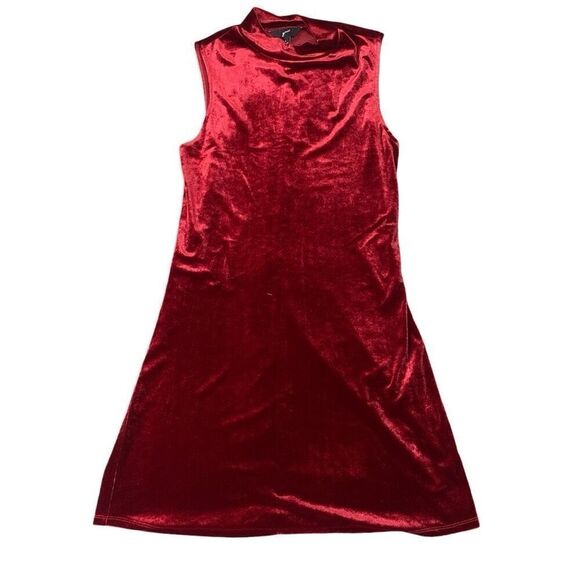 Womens Size‎ Small Sleeveless Crushed Velvet Mini Shift Dress Red High Neck - Picture 1 of 6